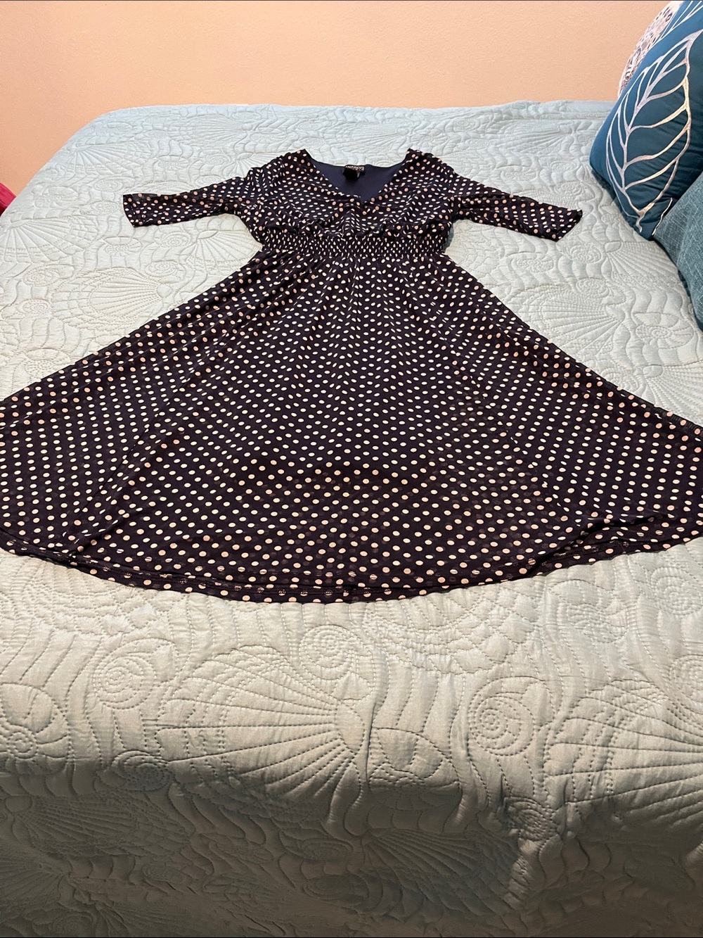 Enfocus Studio Navy Midi Dress with White Polka Dots
